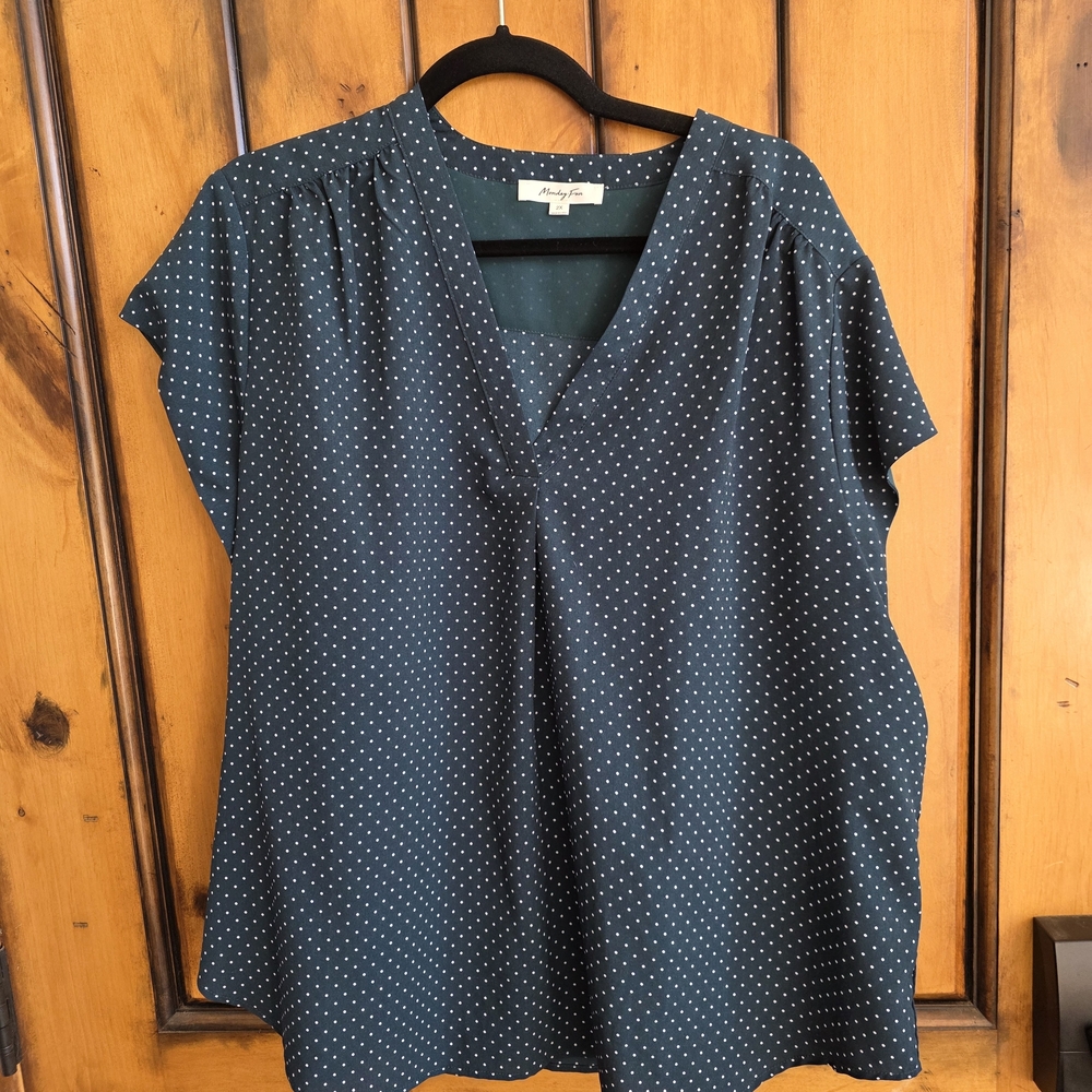 Apt. 9 Dark Blue Polka Dot Blouse